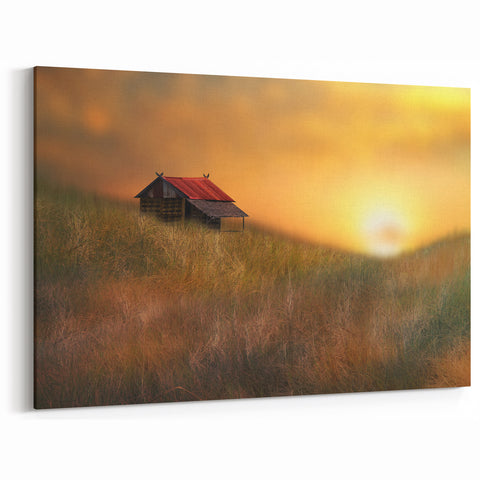 Rustic Countryside Wall Art - Scenic Sunset Rural Landscape Canvas