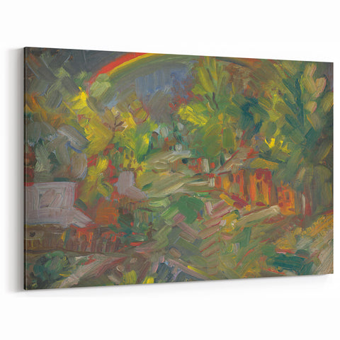 Expressionist Art - Rainbow Over a Village Abstract Landscape Wall Art