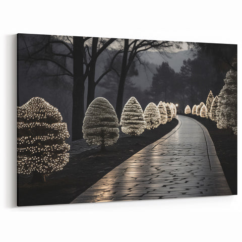 Illuminated Tree Pathway - Modern Nightscape Wall Art Decor