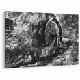 Rustic Watermill Art - Monochrome Historic Landscape Wall Decor