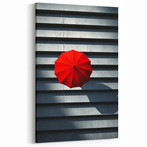 Modern Red Umbrella Art - Minimalist Geometric Wall Decor