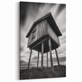 Elevated Wooden Cabin Art - Monochrome Architectural Wall Decor