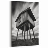 Elevated Wooden Cabin Art - Monochrome Architectural Wall Decor