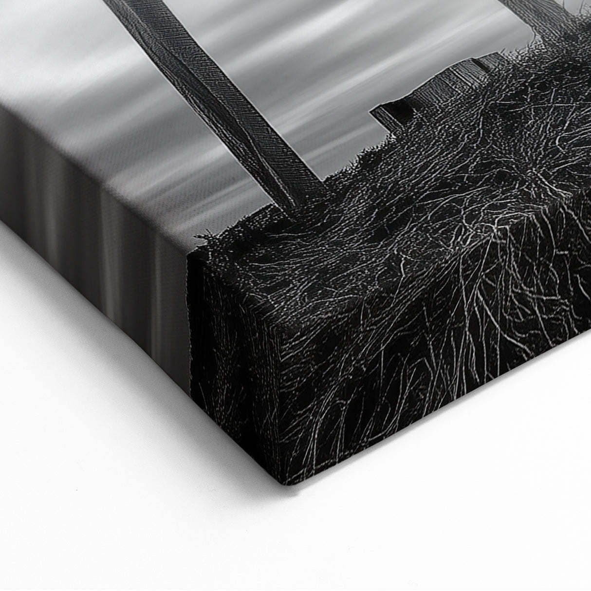 Elevated Wooden Cabin Art - Monochrome Architectural Wall Decor