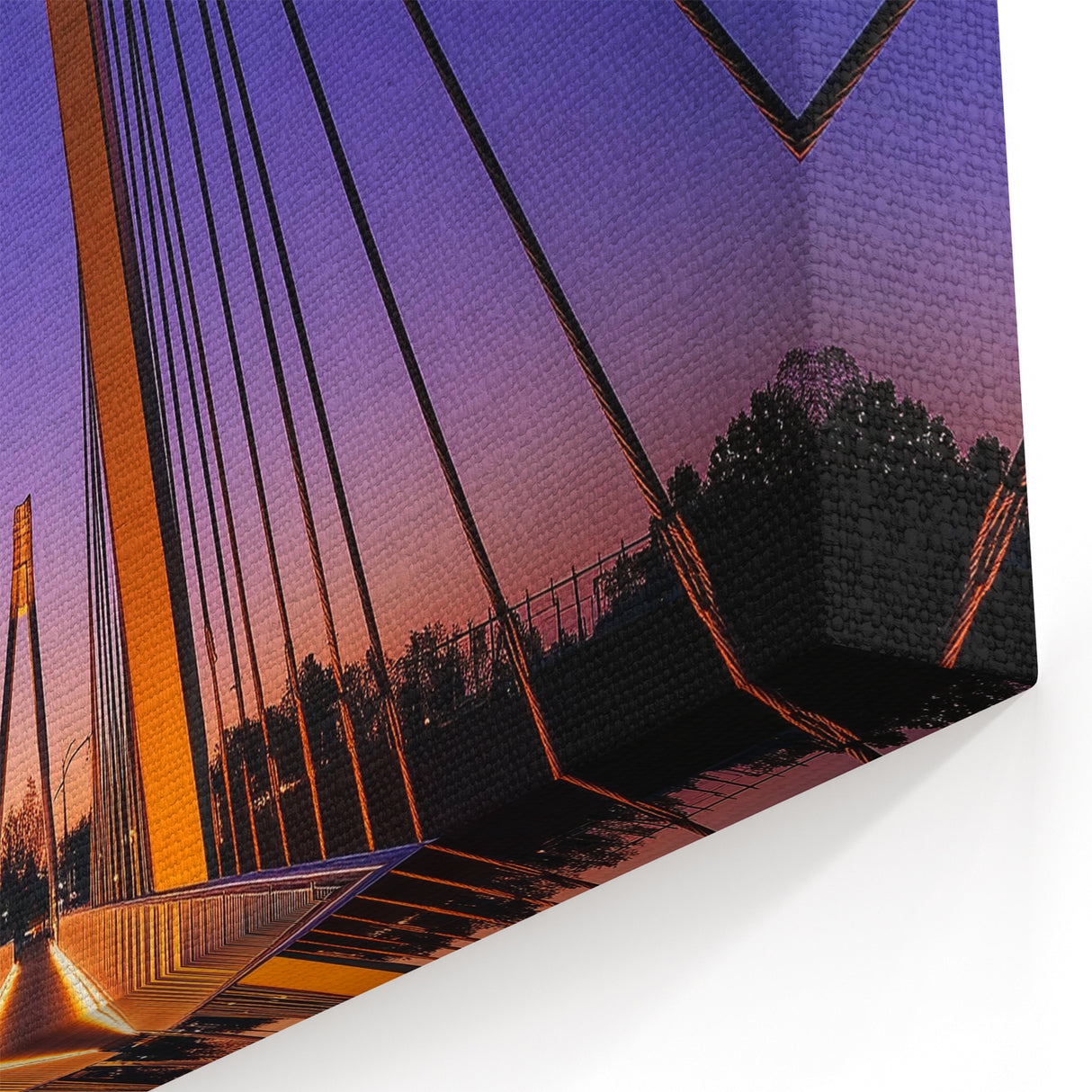 Illuminated Suspension Bridge - Vibrant Nightscape Wall Art Decor