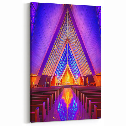 Vibrant Cathedral Interior - Illuminated Architectural Wall Art