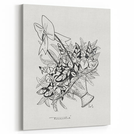 Modern Wall Art: Basket of Flowers - Minimalist Monochrome Print
