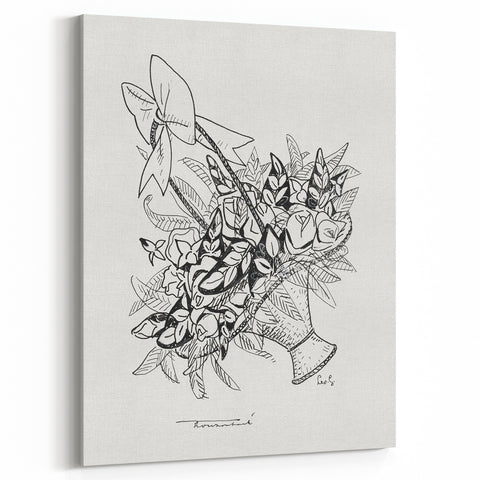 Modern Wall Art: Basket of Flowers - Minimalist Monochrome Print