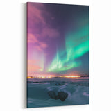 Pastoral Wall Art - Northern Lights Over Snowy Countryside Scene