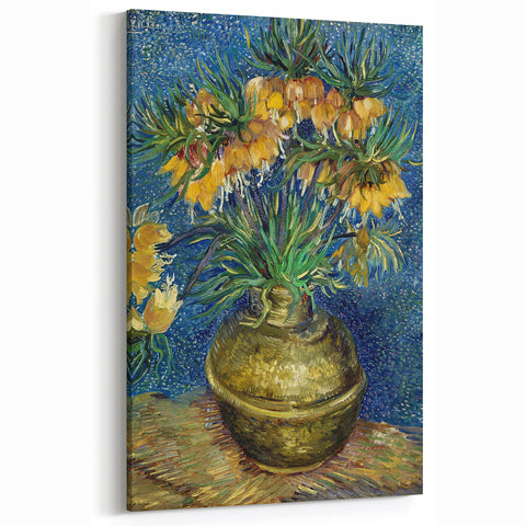 Vincent van Gogh Wall Art - Golden Flowers on Blue Canvas