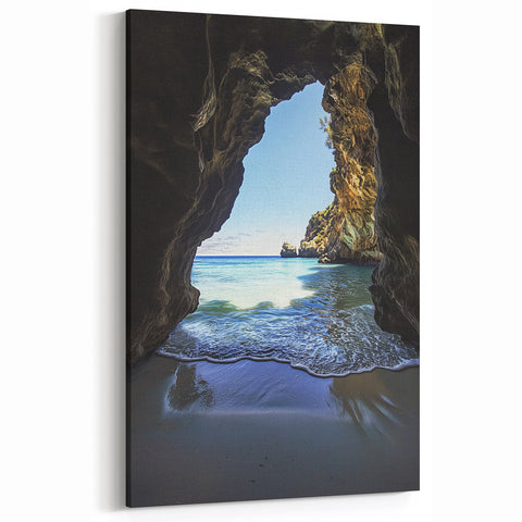 Ocean View Through Coastal Cave - Scenic Cave Wall Art