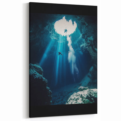 Underwater Cave Wall Art - Scenic Divers and Light Rays Photography