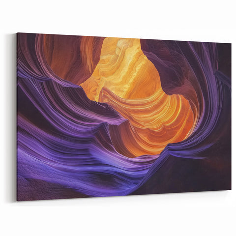 Golden Glow and Purple Waves - Abstract Canyon Wall Art