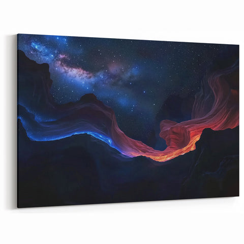 Cosmic Canyon Nightscape - Abstract Canyon Wall Art with Starry Sky
