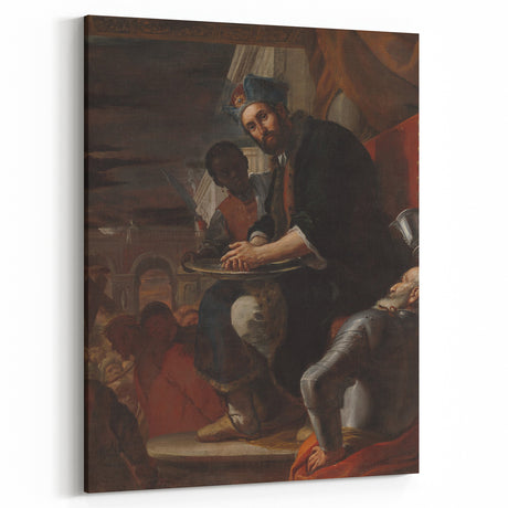 Historical Art - Baroque Courtroom Scene with Noble Figure and Attendants