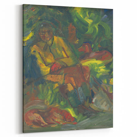 Expressionist Art - Resting Hunter with Two Reclining Men