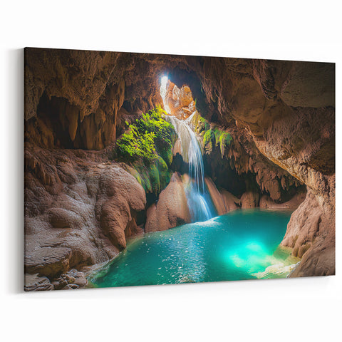 Hidden Waterfall Pool - Scenic Cave Wall Art for Tranquil Interiors