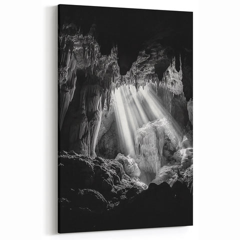 Cave Wall Art - Stunning Black and White Stalagmites Photography Print