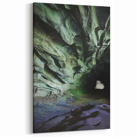 Natural Cave Pictures - Majestic Cave Waterfall with Greenery Print