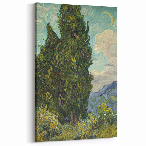 Van Gogh Art Prints – Cypress Trees Impressionist Canvas Wall Art