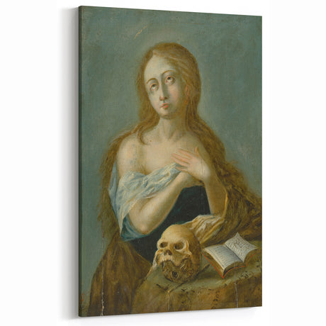 Antique Art Print of Woman with Skull for Decor