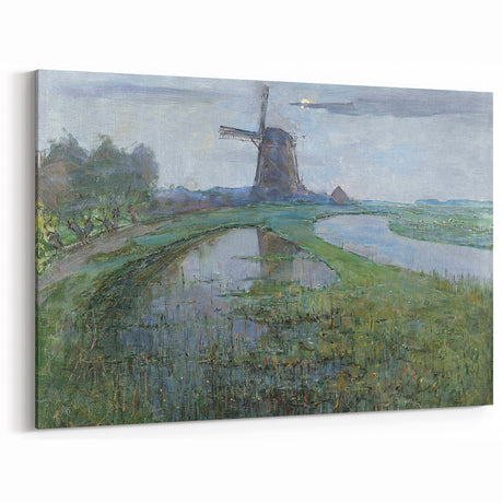 Modern Wall Art - Moonlit Landscape with Dutch Windmill
