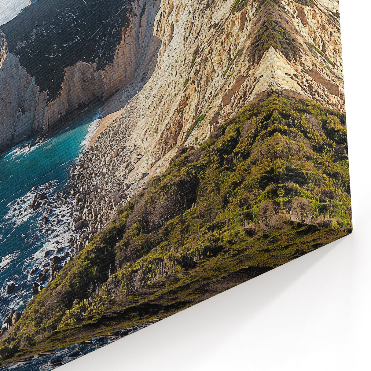 Golden Coastal Cliffs Wall Art - Scenic Ocean Landscape Canvas Print