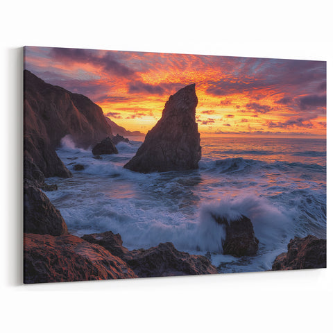 Dramatic Ocean Cliffs Wall Art - Sunset Seascape Canvas Print