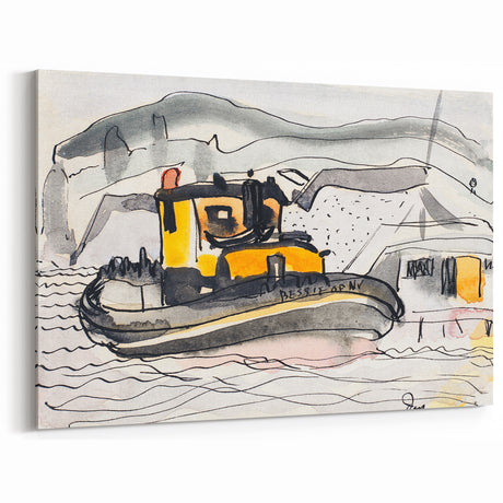 Modern Wall Art - Abstract Maritime Study with Yellow Tugboat