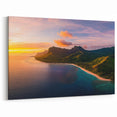 Golden Tropical Cliffs Wall Art - Sunset Beach Landscape Canvas Print