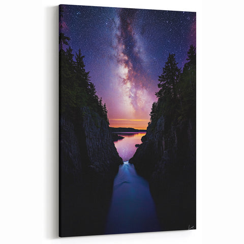 Milky Way Cliffs Wall Art - Starry Night Landscape Canvas Print