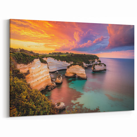 Golden Sunset Cliffs Wall Art - Coastal Ocean Landscape Canvas Print