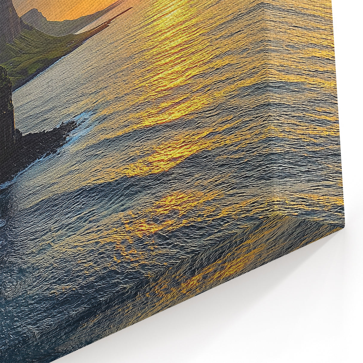 Waterfall Sunset Cliffs Wall Art - Scenic Ocean Landscape Canvas Print
