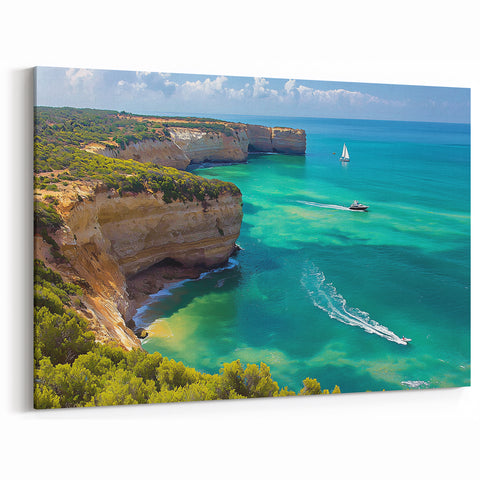 Cliffs Framed Print - Vibrant Coastal Cove with Turquoise Waters