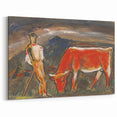 Shepherd with Grazing Cow" by Mikuláš Galanda - Rustic Pastoral Scene