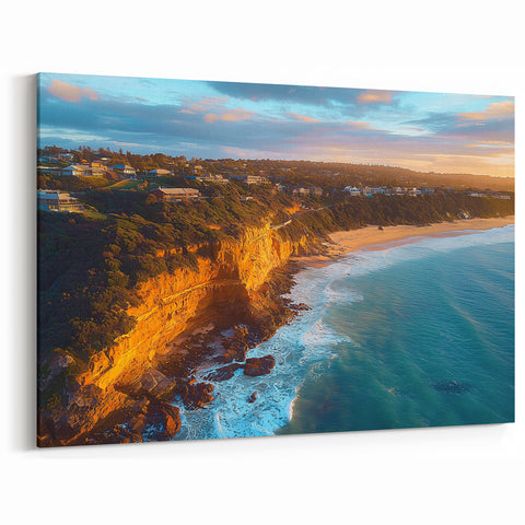 Cliffs Canvas Art - Sunset Coastal Cliffs and Serene Ocean Decor
