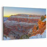 Cliffs Canvas Art - Snow-Covered Canyon and Sunset Horizon Decor