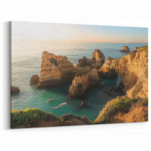 Landscape Art Cliffs - Sunlit Coastal Cliffs and Ocean View Wall Art