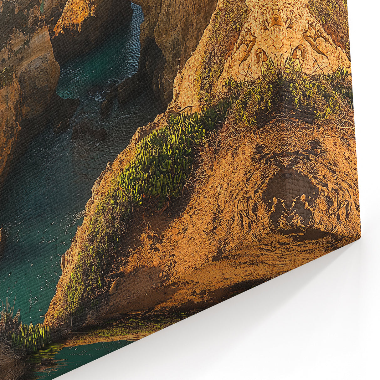 Landscape Art Cliffs - Sunlit Coastal Cliffs and Ocean View Wall Art