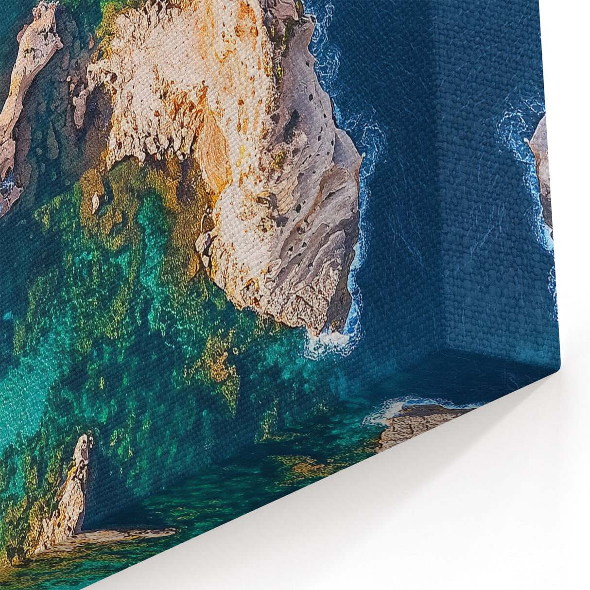 Cliffs Canvas Art - Aerial Coastal Cliffs and Turquoise Waters Wall Art