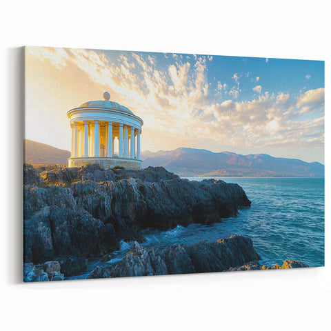 Cliffs Framed Print - Ocean View Pavilion and Sunset Landscape Wall Art