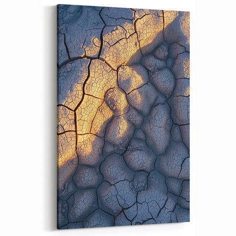 Cliffs Acrylic Glass Art - Cracked Earth and Sunset Shadows Wall Art