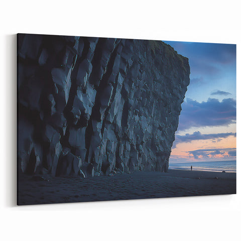 Cliffs Framed Print - Twilight Beach and Basalt Rock Formation Art