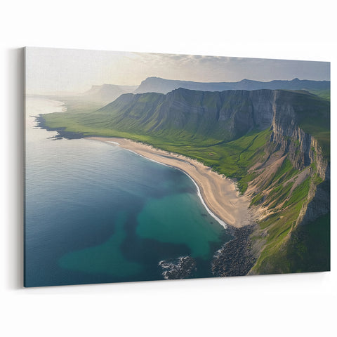 Landscape Art Cliffs - Coastal Beach and Verdant Cliffs Wall Decor