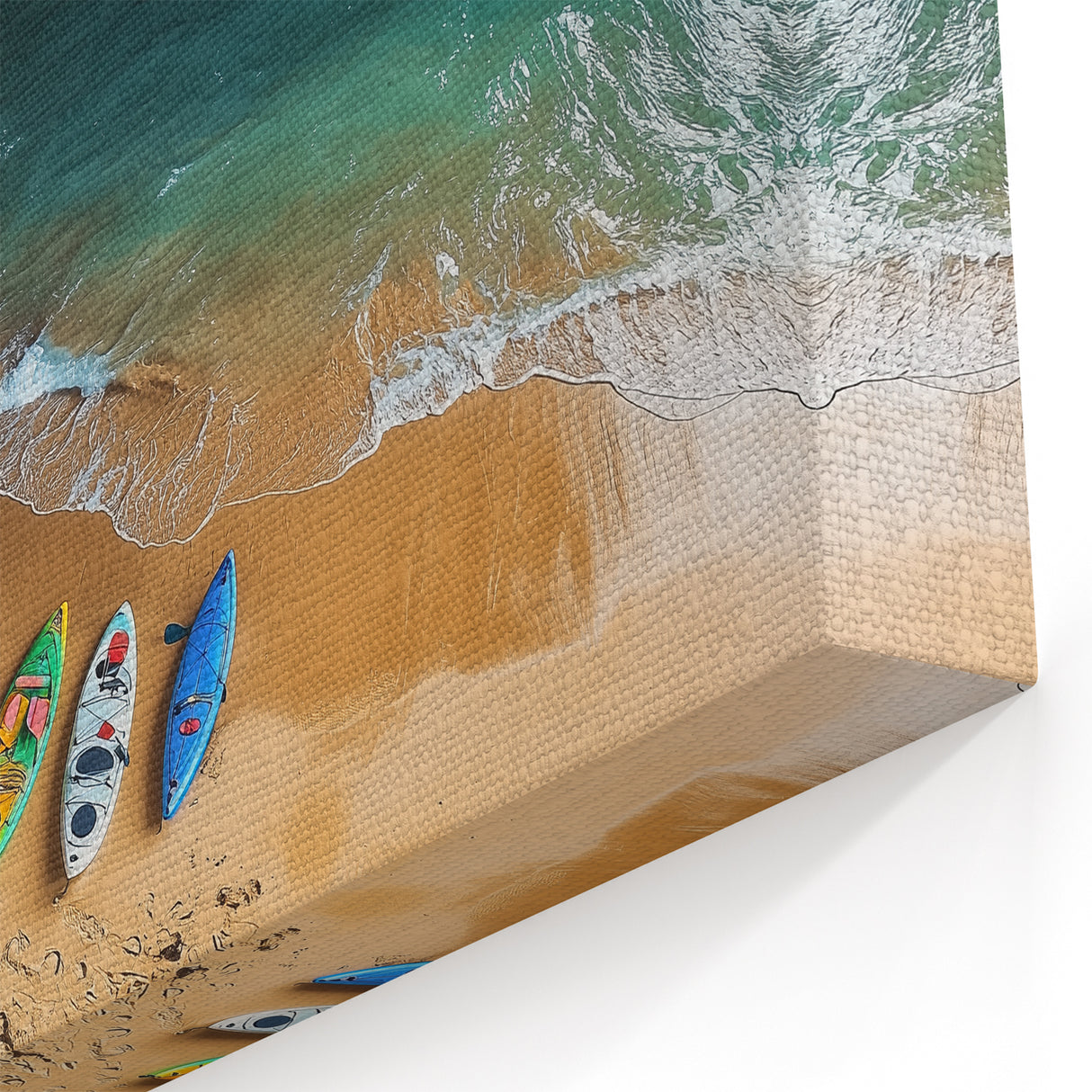 Cliffs Rolled Print - Vibrant Kayaks and Serene Coastal Cave Beach Art