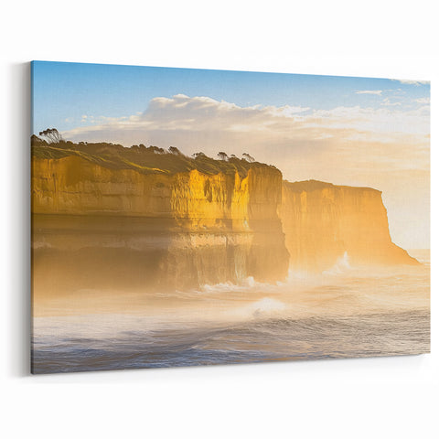 Cliffs Rolled Print – Golden Cliffs with Ocean Mist Coastal Landscape