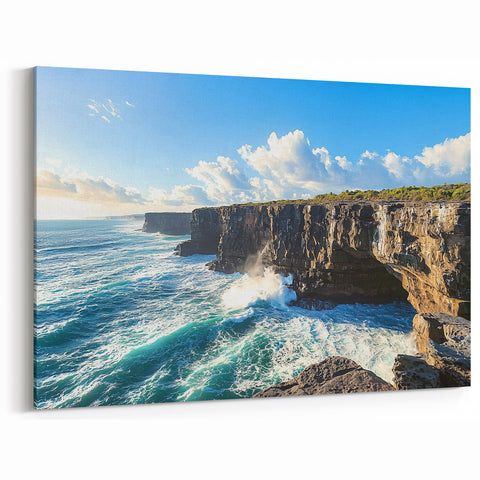 Cliffs Wall Art – Ocean Waves and Rocky Cliffs Scenic Coastal View
