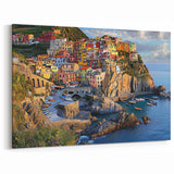Scenic Cliffs Artwork – Vibrant Coastal Village with Rocky Shores