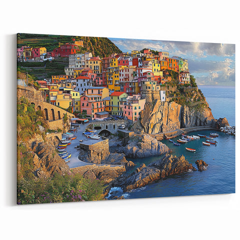 Scenic Cliffs Artwork – Vibrant Coastal Village with Rocky Shores