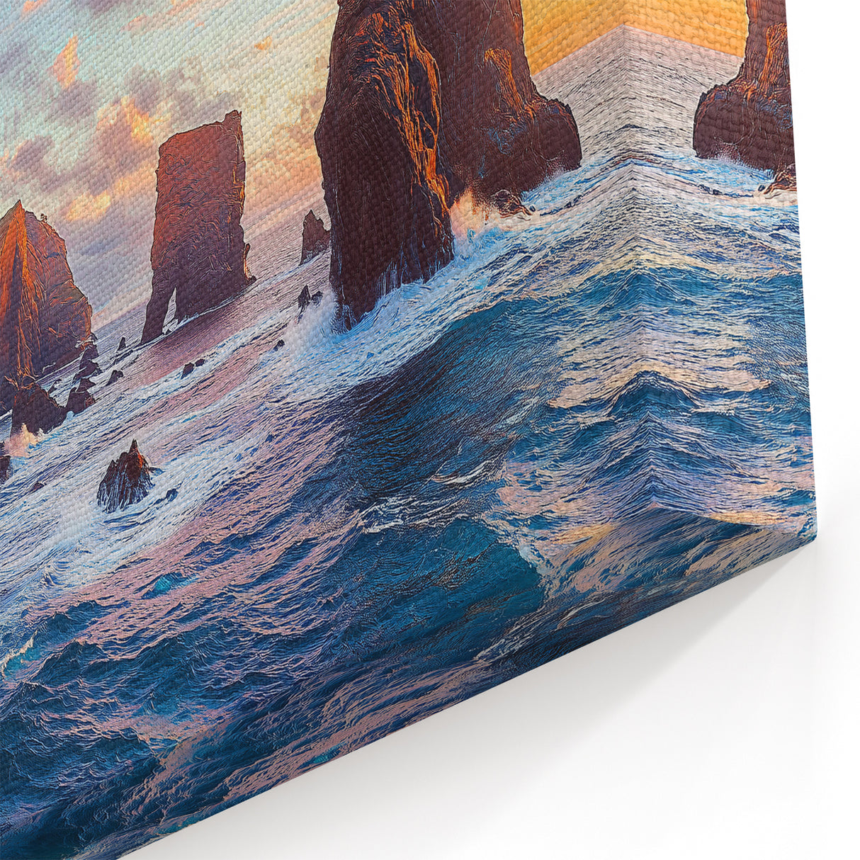 Scenic Cliffs Artwork – Vibrant Sunset Over Ocean Rock Formations